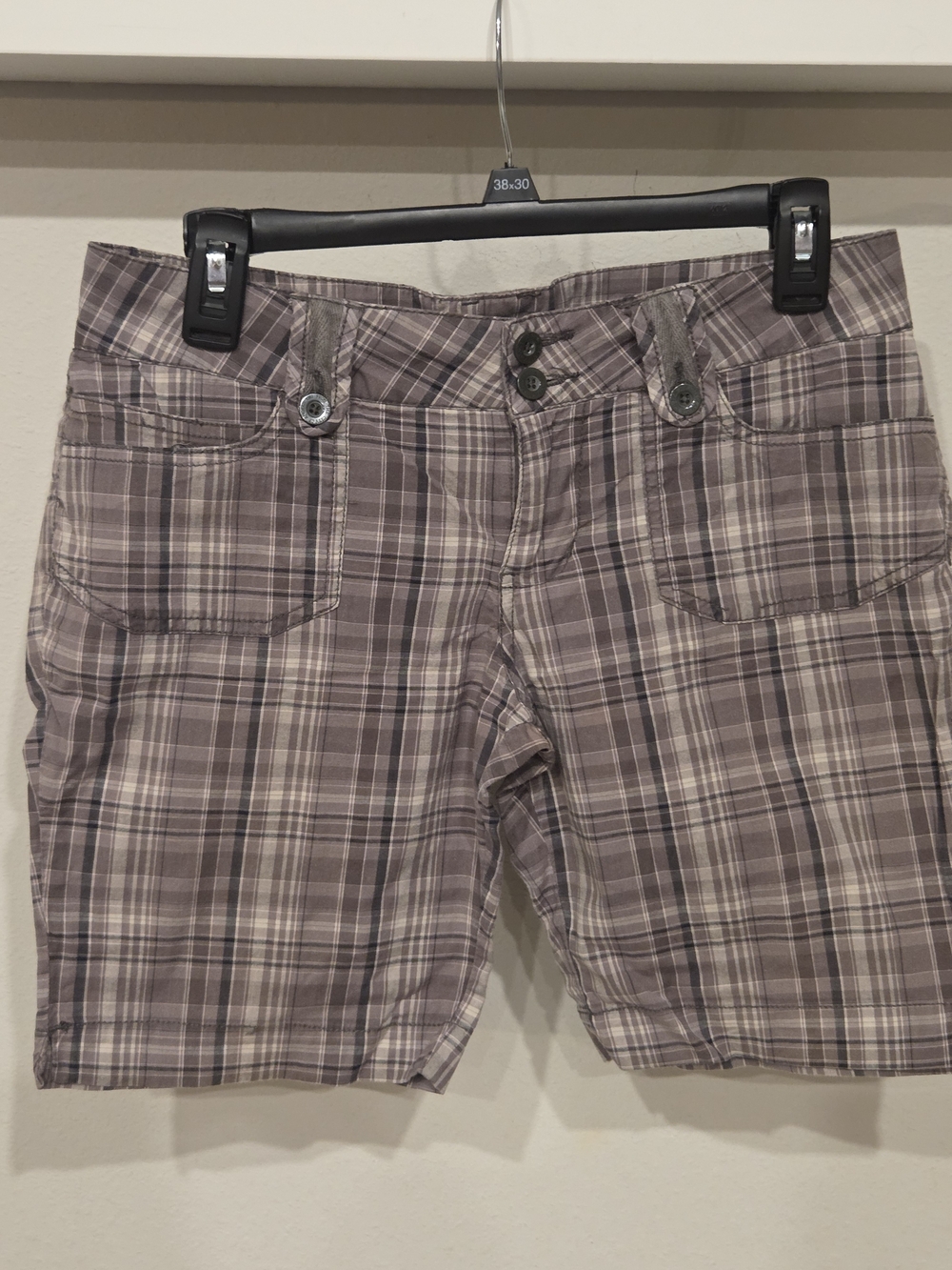 YMI Plaid Cotton Shorts in Mauve and Gray